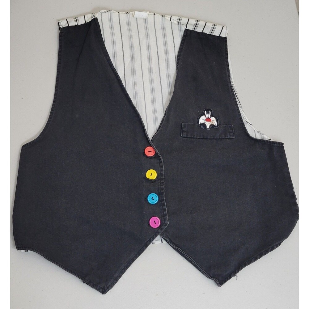 Vintage Women’s Looney Tunes Vest One Size Sylvester The Cat  Black White AS IS